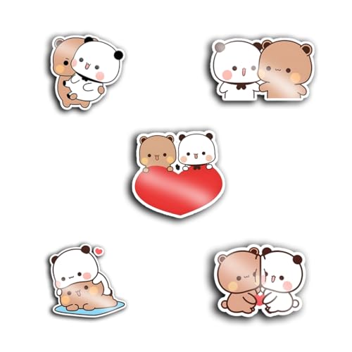 Love Couple Theme Vinyl Stickers Bubu Dudu Version 1 Pack of 5 Material Glossy Size 2.8x2.8 Inch Sticker for Laptop, Luggage, Water Bottle, Scrapbook, Bike, Journal, No Residue, Waterproof Sticker