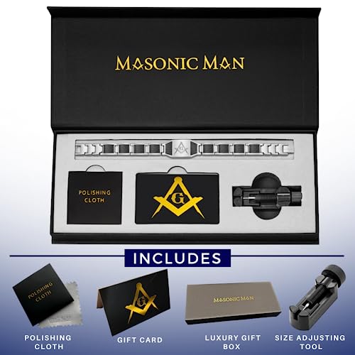 Masonicman Men's Titanium Bracelet With Masonic Logo And Black Carbon Fiber Adjustable #TOP1