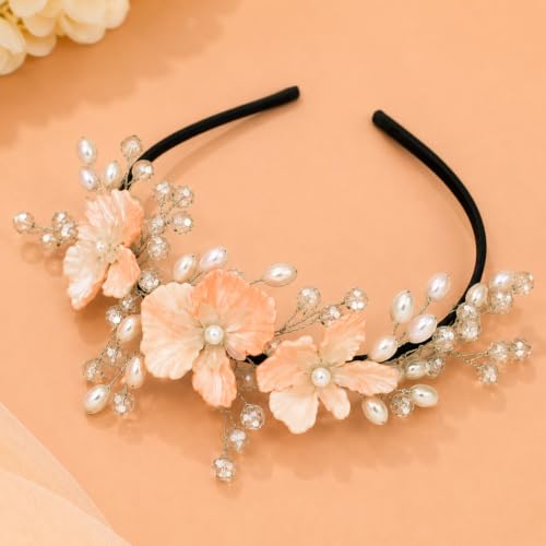 Image of Samyak Pearl & Crystal Hair Band Accessories For Women & Girls, Stylish Tiara Headband For Wedding Party Juda Bun Fashion For Bridal Hair Decoration Accessory