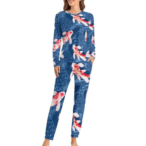Pyjama femme Poisson Rouge ensemble manches longues et pantalon contre les nuits fraîches