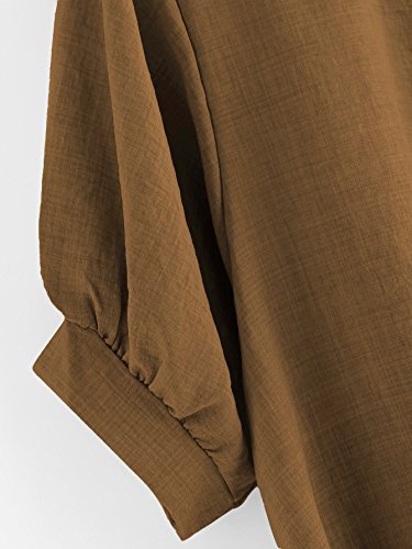 Milumia Women's Collar Lantern Short Sleeve Pleated Hem Button Down Work Blouse Shirt Top3