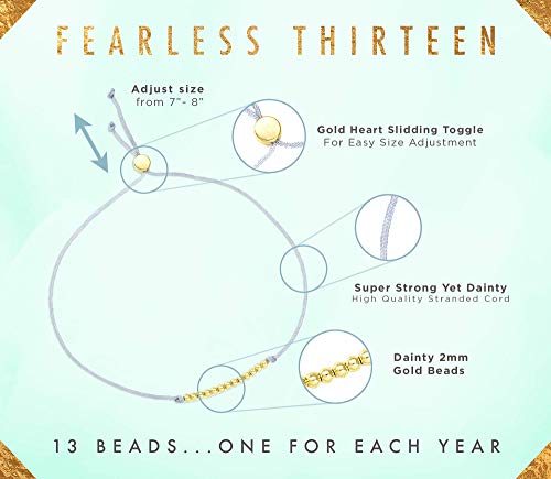 Lucky Feather Gifts For 13 Year Old Girl; 13Th Birthday Bracelet With 13 Dainty 14K Gold Dipped Beads On Adjustable Cord; Bat Mitzvah Gift #TOP2