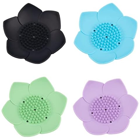 AUEAR, 4 Pack Lotus Flower Shape Silicone Soap Dish Holder Stand for Bar Cover