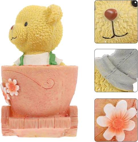 Image of Cute Bear Succulent Planter with Floral Cart - Resin Mini Pot for Desk, Home or Kids Room Decor - Decorative Animal Plant Holder | No Plants or Floral Included (4.13 Inch)