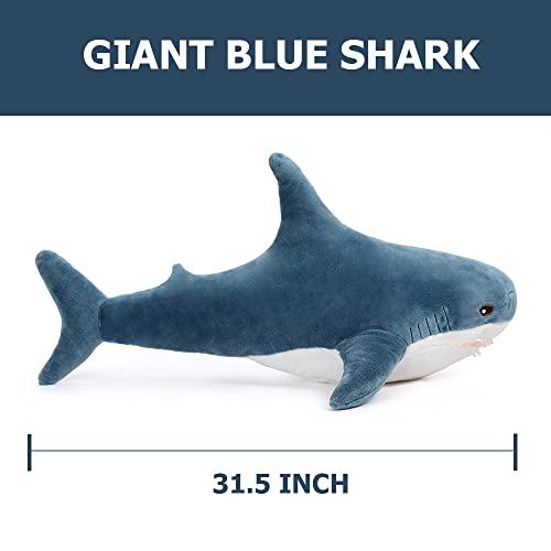 Image of MorisMos 31inch Giant Shark Stuffed Animal Plush, Large Stuffed Shark Toy, Soft Shark Pillow for Kids Boys Girls Birthday Christmas, Blue