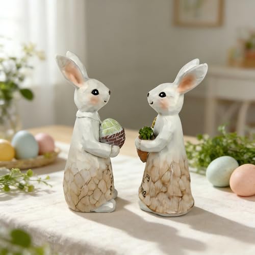 Figuras de Conejo de Pascua de Resina Decorativas 2 piezas miniatura 4