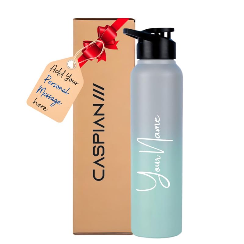 Image of CASPIAN / / / Hike Stainless Steel Customize Sipper Water Bottle Leak Proof Thunder for Fridge Home Office Travel School Kids Boys Girls Adults Sports Gym Yoga (U lagoon 1 Litre, Set of 1)