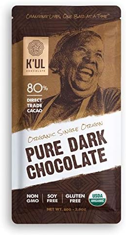 K'UL Chocolate Bars | 5 Pack Pure Dark Chocolate 80% Cacao | Organic, Vegan Chocolate, Gluten Free, Soy Free, Non-GMO, Bean-to-Bar, Fair Trade Dark Chocolate