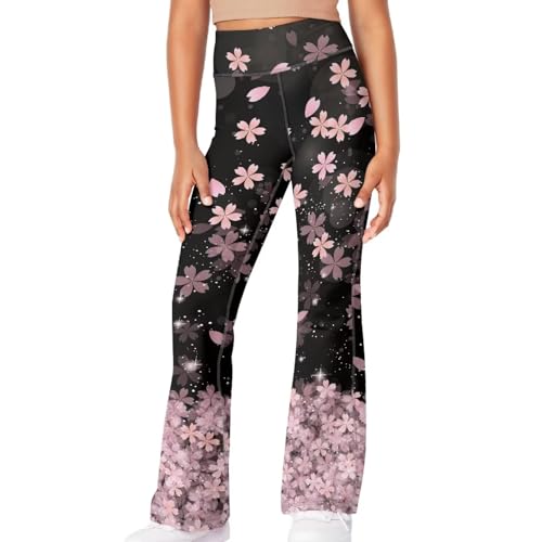 Cherry Blossom Girls' Flare Leggings Kids High Waisted Bell Bottoms Girls Bootcut Yoga Pants Casual Athletic Dance Pants3