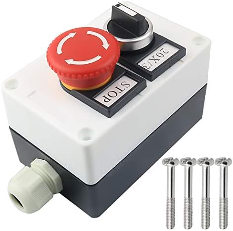 Red Mushroom Emergency Stop 1NC 1NO Latching Push Button Switch, 3 Positions 2NO Latching Rotary Select Selector Switch Station Box