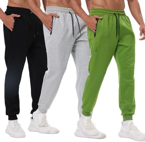 Bsrpolry Sportliche Herren-Sweathose mit Reißverschlusstaschen, Trainingshose für Herren, Laufen, Jogginghose, 3er-Pack