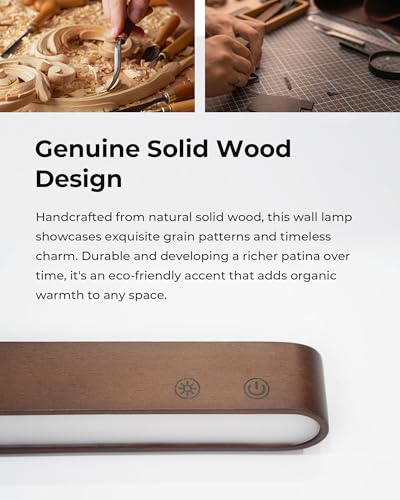 Image of Rechargeable Indoor Wall Sconce Wood, LED Wall Light for Bedroom,Touch and Remote Control,360 Rotate Walnut Wood Wall Light,3 Colors Dimmable Brightness Wall Lamp with 15 RGB Colors,1 Pack