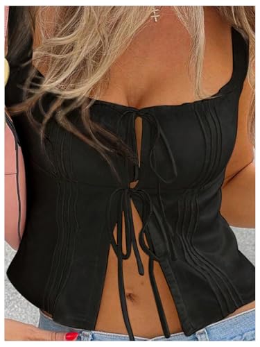 SOLY HUX Women's Bow Tie Front Tank Top Sleeveless Square Neck Y2k Crop Tops3