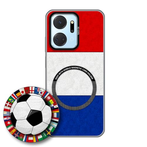 JGOYGYI Case for Honor X7A 5G with Magnetic Detachable Collapsible Grip Stand, Shockproof Silicone Bumper Cover, French Flag Football Design,Pattern 5
