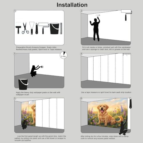 Papier Peint Golden Retriever Panoramique en Soie Murale 250x175cm
