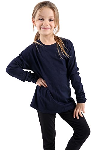 Image of GW CLASSY OUTFIT Kids Girls Boys Plain Long Sleeve Crew T-Shirts Basic Top School Kids T-Shirt Tops Crew Neck Uniform Jumper UK Size (Navy Blue, 11-12 Years)