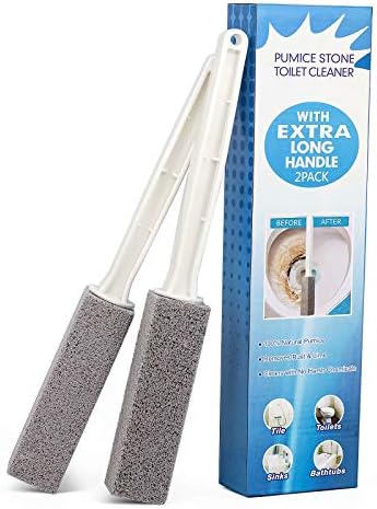 2 Pack Pumice Stone Brush Toilet Bowl Cleaner with Extra Long Handle, 100% Natural Pumice Toilet Brush for Household Cleaning, Hard Water Cleaner Remover for Toilet, Pool, Bathroom, Tiles & BBQ Grills