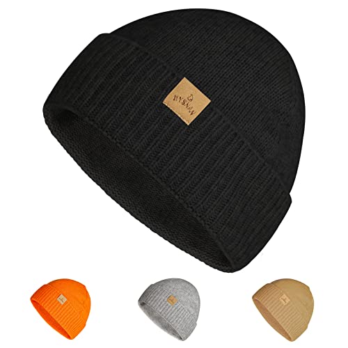 Hysnan Cashmere Beanie Hats For Men Women Slouchy Cuffed Knit Skull Cap Boys Girls Winter Hat Thanksgiving Black #TOP24