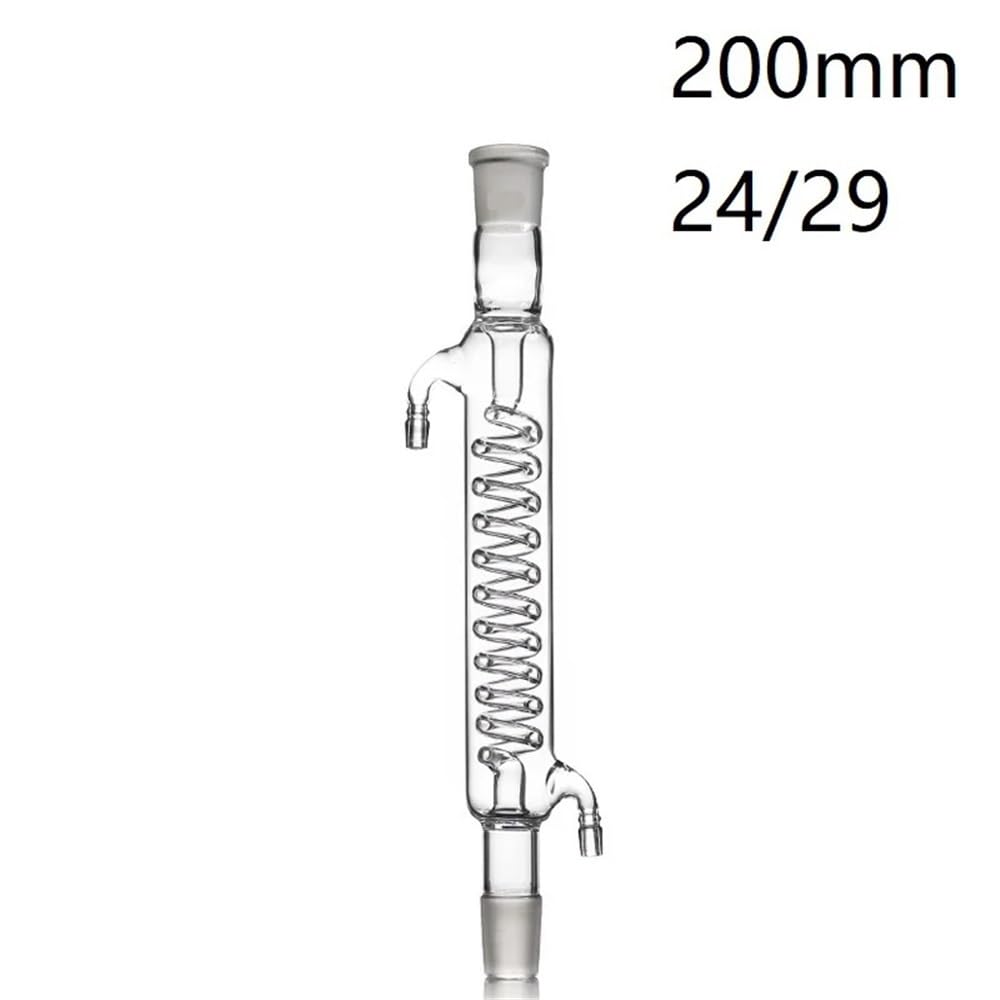 Cristalería de Laboratorio Tubo condensador de 200 mm 24/29 con tubo interior en espiral, boca esmerilada estándar, vidrio de borosilicato, equipo de laboratorio