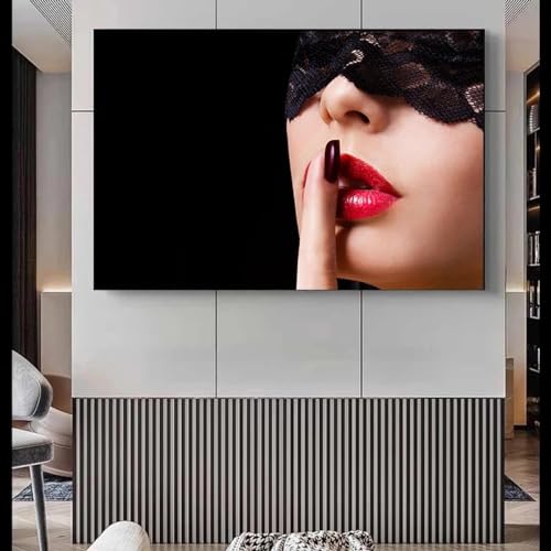 Toile art mur femme lèvres rouges 65x120 cm cadre interne poster