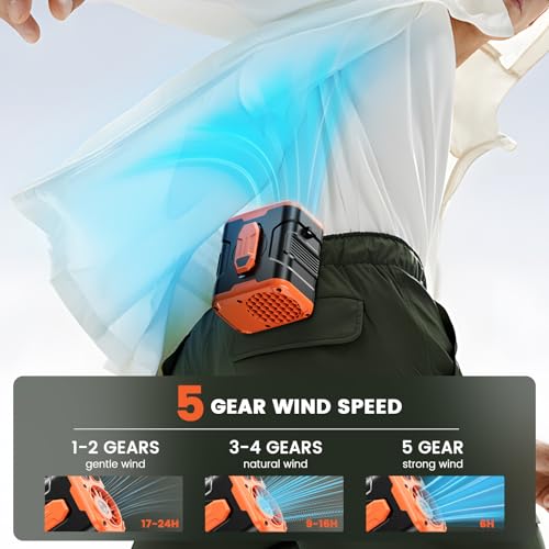 Image of coldSky Upgrade Portable Waist Fan Clip On, 10000mAh Rechargeable Wearable Belt /Neck Personal Fan with Light, 5 Speeds Strong Airflow Cooling for Outdoor Jobsite Camping Travel