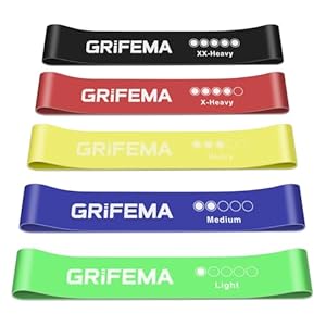 GRIFEMA GA5001 Weerstandsbanden/Fitnessband, 5 Verschillende Weerstandsniveaus Geschikt voor Yoga, Krachttraining en Pilates, Wordt Geleverd met Trainingsgids en Opbergtas