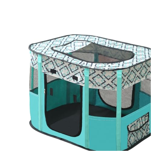 Figoday 折りたたみ式サークルペットフェンス屋根付きメッシュケージ猫犬用ポータブル室内外ケージ軽量コンパクト収納袋付き生まれ防災用組み立て簡単長方形サークル折りたたみペットサークルsサイズキャスター付き (XL (90*70*60cm),グリーン)