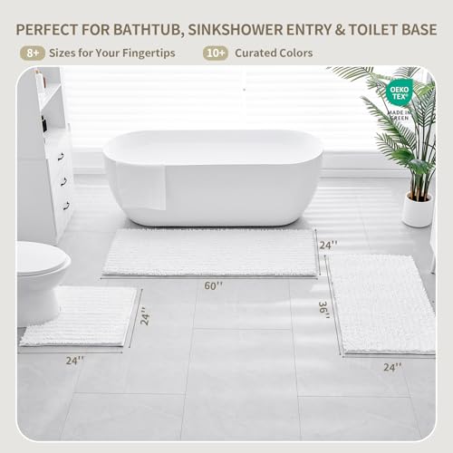 Ruggnovea Bathroom Rugs Non Slip Washable 70x24, Extra Thick Soft Chenille Absorbent Bath Mat, High Density Barrier Non Slip Backing, Quick Dry Plush Shaggy Floor Carpet for Tub&Shower, White by Ruggnovea - Image 5