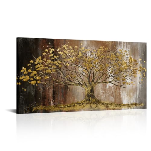 NutArtPic Large Tree Canvas Wall Art Brown Golden Picture Painting