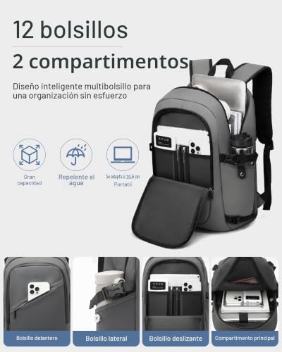 Miniatura 2 de Kono Mochila Hombre Mochila Portatil Impermeable Mochila Ordenador Portatil 15.6 Pulgadas Con Puerto Usb Mochila Antirrobo Backpack Laptop Para Ordenador Del Negocio Trabajo Diario Viaje Escolares