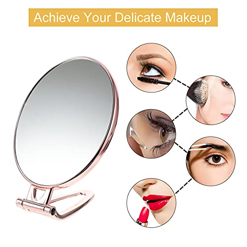 Espejo portátil de mano doble cara para maquillaje miniatura 4