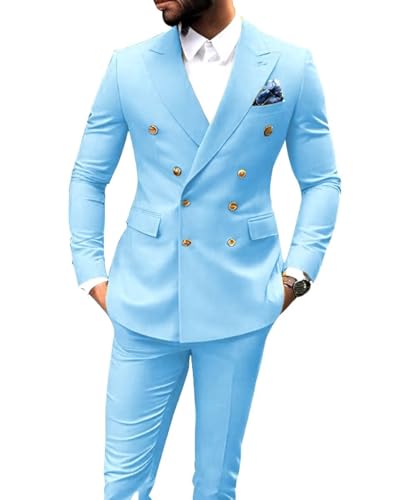 2 Piece Double Breasted Wedding Suits for Men Slim Fit Prom Suit Peak Lapel Formal Suit Blazer Pants Set Suit