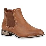  stiefelparadies Gefütterte Damen Chelsea Boots Leder-Optik Stiefeletten 121388 Braun Avelar 38 Flandell