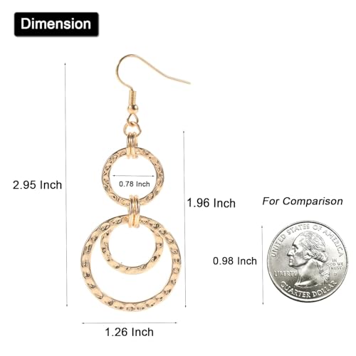 Boho Gold Dangle Earrings for Women Dangling Handmade Hammered Dangly Hoop Earrings Jewelry4