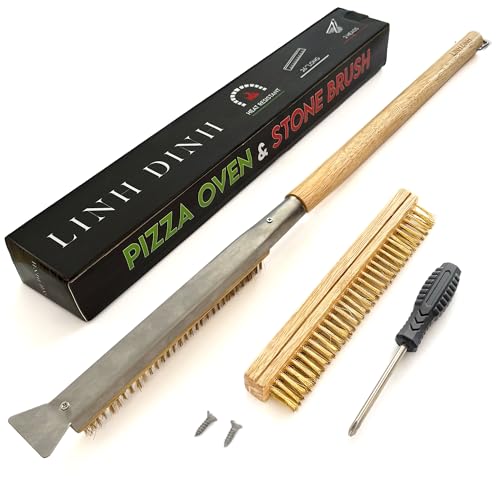 LINH DINH Pizza Oven Accessories, Pizza Oven Brush with Scraper, Pizza Stone Brush and Oven Cleaning Brush, Pizza Accessories and Supplies - 26INCH with Extra Head & Screwdriver