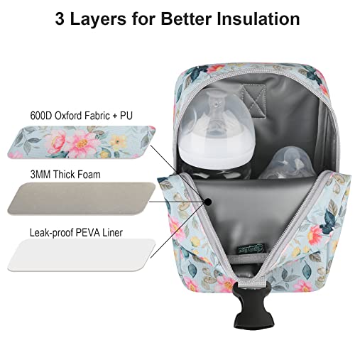 Beautyflier Insulated Baby Bottle Bags, Portable Breastmilk Baby Bottle Cooler Storage & Travel Carrier Bag, Attaching To Stroller Or Diaper Bag Easily (Flowers, Large) #TOP2