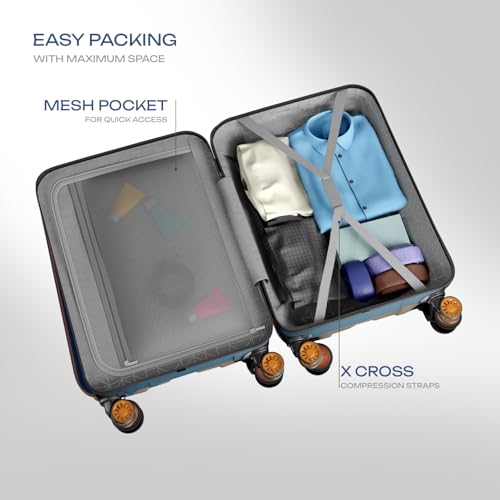 Image of Safari Large Polycarbonate Spinner Wheels Insignia 8 Wheels 81cm Size Check-in Trolley Bag, TSA Lock, Hard Case, XL Size International Travel Luggage, Suitcase for Travel, Ink Blue