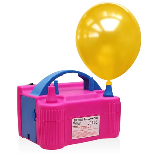 Aex Pompe à ballon électrique portable avec double buse (AC220-240 V 600 W) pour fête, mariage, anniversaire, activités et festivals (rose vif avec fixation)