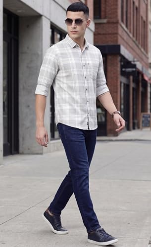 Image of Afflatus Men's Cotton Blend Slim Fit Checks Shirt | Full Sleeves Stylish Men Shirt | Regular Collar | Casual Shirts for Men