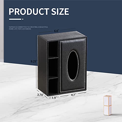 Multifunctional Tissue Box Cover Holder, Nightstand Organizer for Bathroom Vanity Countertops Decor, Napkin Dryer Sheet Dispenser for Night Stand Dresser, Kitchen and Office Table, PU Leather Black
