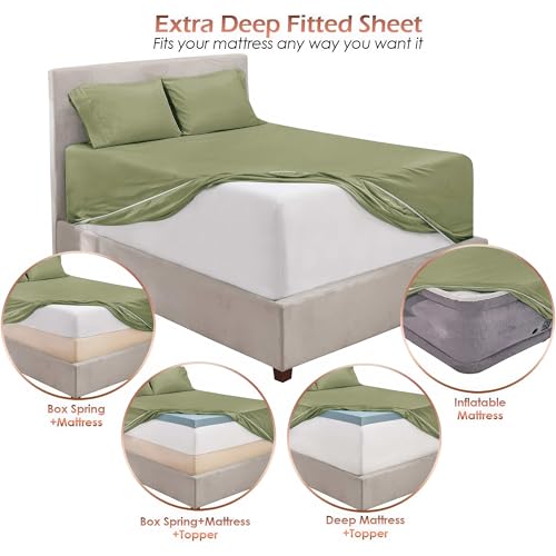 Image of Hearth & Harbor Extra Deep Pocket Twin XL Sheet Set, Light Sage | 4 Piece Bed Sheet Set, Ultra Soft & Breathable, Fits Up to 24 inch Mattress, Hotel Luxury
