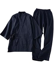 [Comfort U] 作務衣 メンズ 浴衣 甚平 寝間着 綿100 二重 ガーゼ パジャマ 男性用 紳士甚平 7分袖 前開き 甚平セット 通気性 吸汗 和服 上下セット じんべい ルームウェア 秋 冬 春 夏 作業着