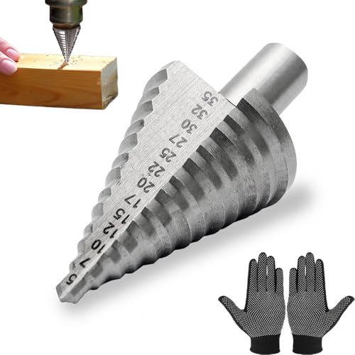 Norhogo Trapano a gradini HSS [fusto 10 mm; si adatta a qualsiasi mandrino – Punta conica Ø 5 – 35 mm, punta conica ideale per metallo, legno, plastica, argento, 13 livelli