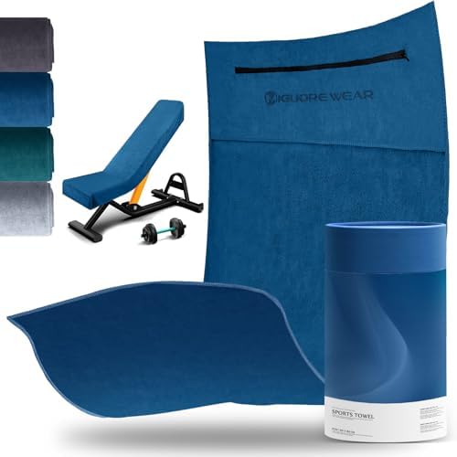 Fitness Handtuch 120x50cm, Gym Handtuch mit Reißverschlusstasche,Mikrofaser | Anti-Rutsch Sporthandtuch Fitnessstudio Schnelltrocknend Trainingshandtuch für Gym Training