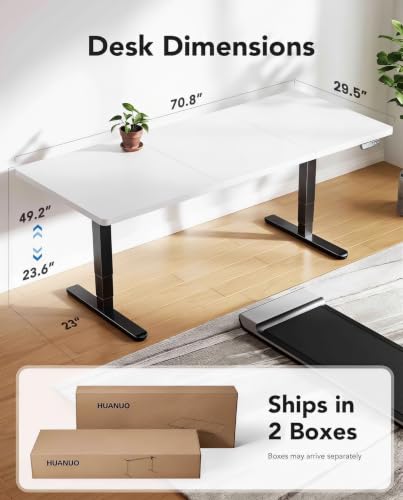 Image of HUANUO 70x 30 Inch 3-Stage Electric Standing Desk, Brushless Motor, White & Black