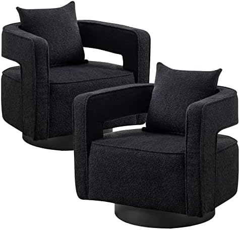 ODUWASwivel Barrel Accent Chair Set of 2,26" W Modern Round Boucle Arm Chair with Black Base,Upholstered Comfy 360 Degree Swivel Single Circle Club Chair for Nursery Bedroom Living Room Hotel Office