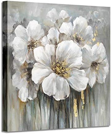 ARTISTIC PATH Wall Art Botanical Pictures Painting: White Lily Bouquet of Flowers Picture Floral Artwork on Wrapped Canvas for Walls (28" W x 28" H,Multi-Sized)