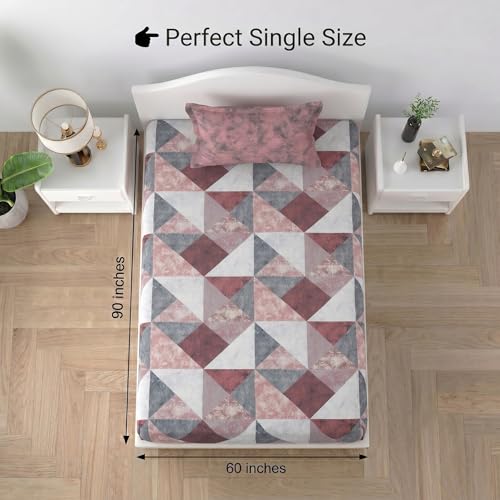 Image of Mafatlal 186 TC Autumn Delight Graceful Pure Cotton Single Flatsheet (60 x 90 Inch) | Breathable Summer Comfort | Wrinkle-Free Floral Bedsheet with 1 Pillow Cover, Byzantium Violet
