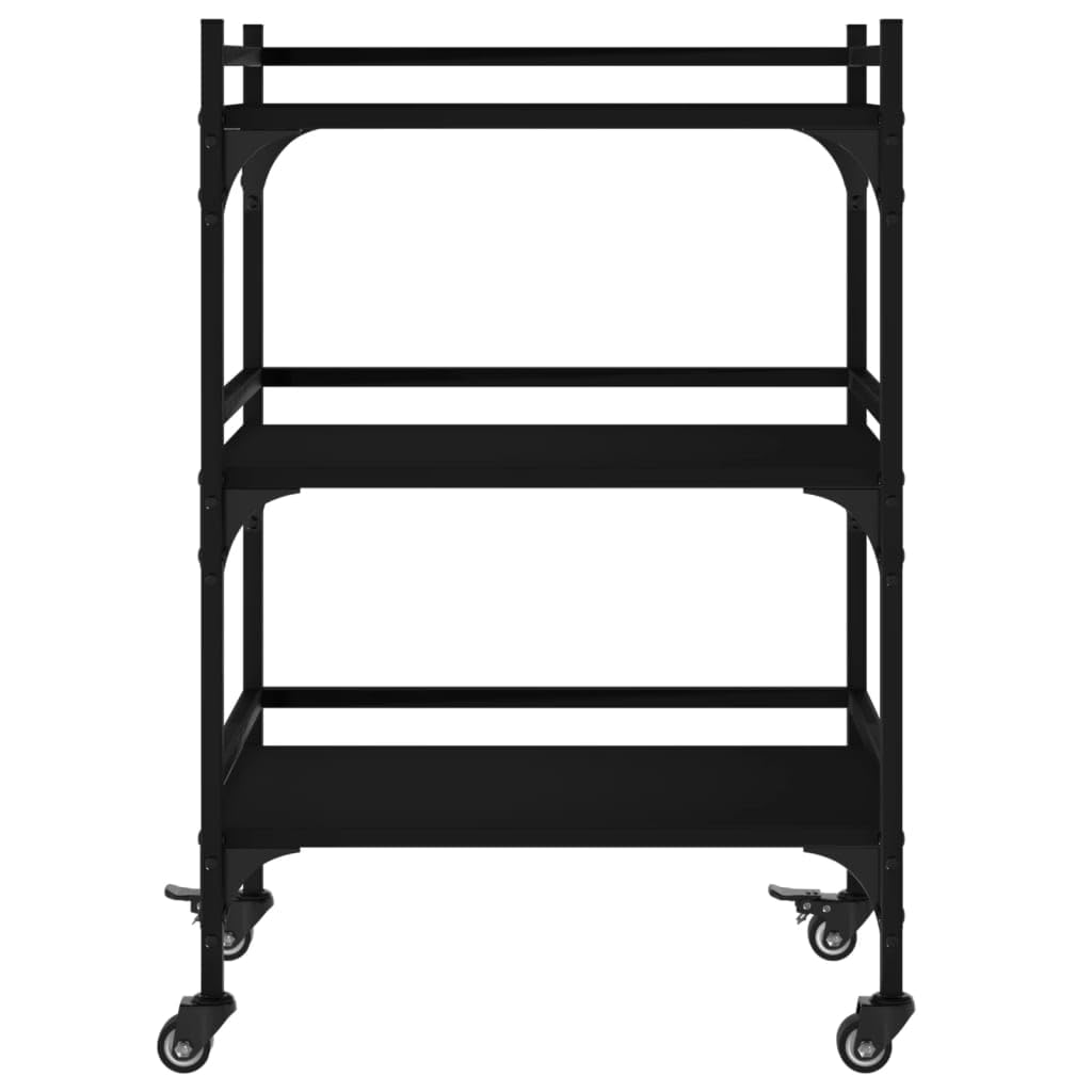 Carro de cocina negro de madera y acero, 50 x 35 x 75,5 cm, con 4 ruedas, 2 frenos, carro de servicio para cocina, comedor, espacio de almacenamiento y orden