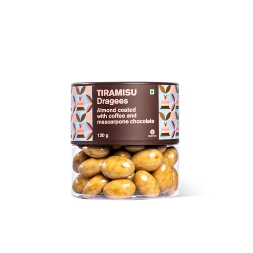 Image of Entisi Nutties Chocolates - Tiramisu Dragees Jar - Coffee & Chocolate Coated Almonds - Dessert Inspired Treat - Gift Jar, Ideal for Gifting, Celebrations & Everyday Treats 120g